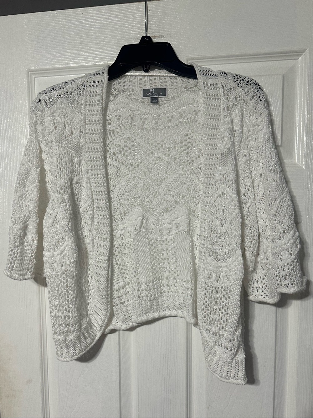 JM Collection Woman Open Front Crochet Knit Cardigan Sweater
